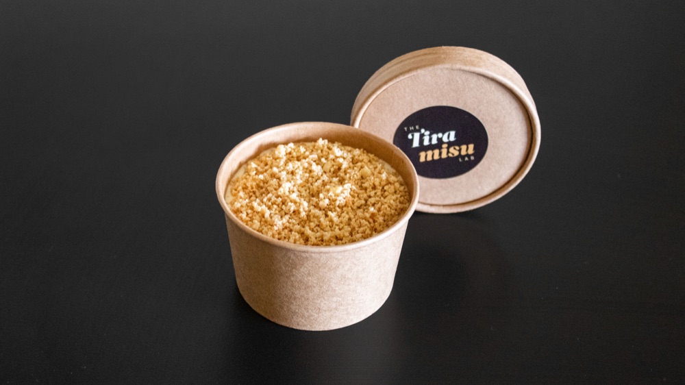 Nutella tiramisu topped with crushed hazelnuts